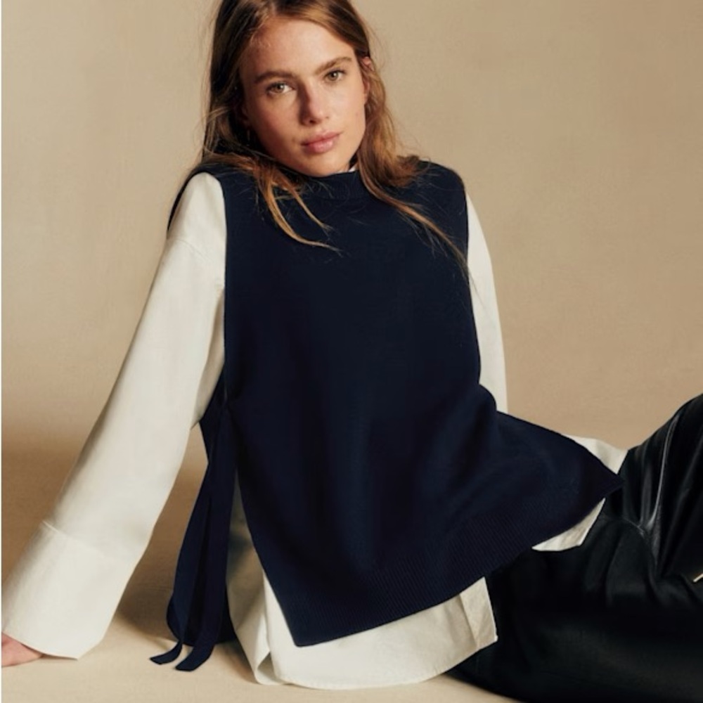 Sezane Navy Blue Cory Jumper Sleeveless Knit Vest